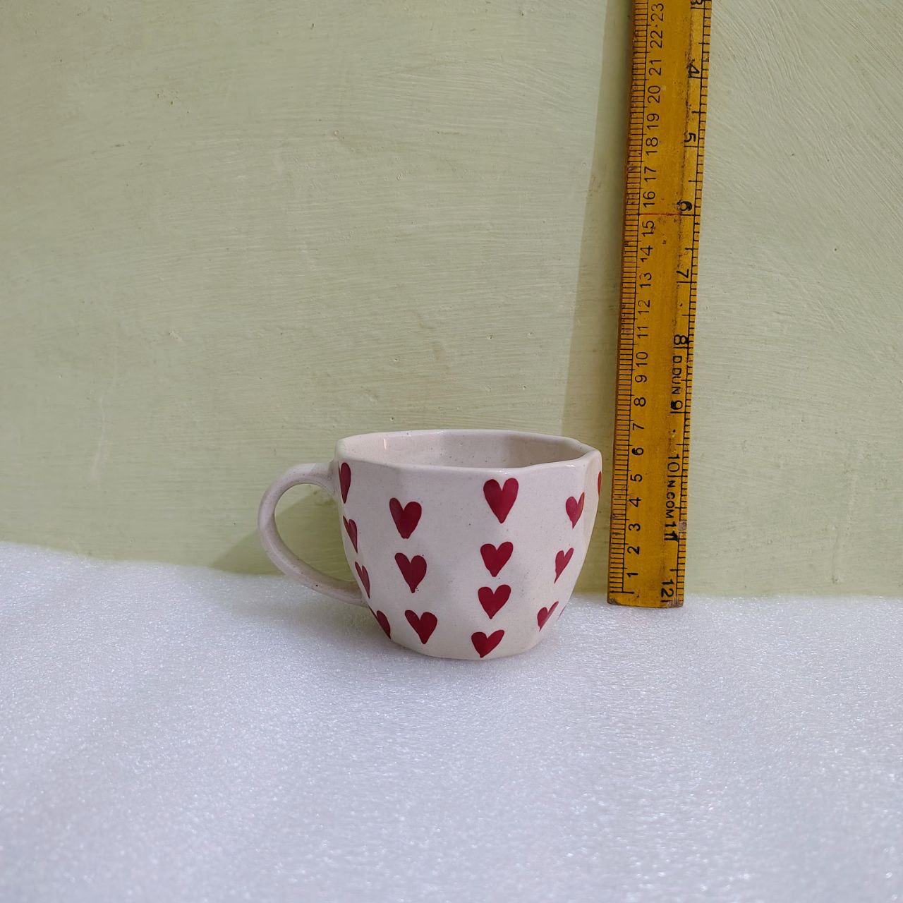 Handmade Ceramic Mug with Red Heart Print – Premium Coffee Tea Cup Truly Ceramics