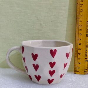 Handmade Ceramic Mug with Red Heart Print – Premium Coffee Tea Cup Truly Ceramics