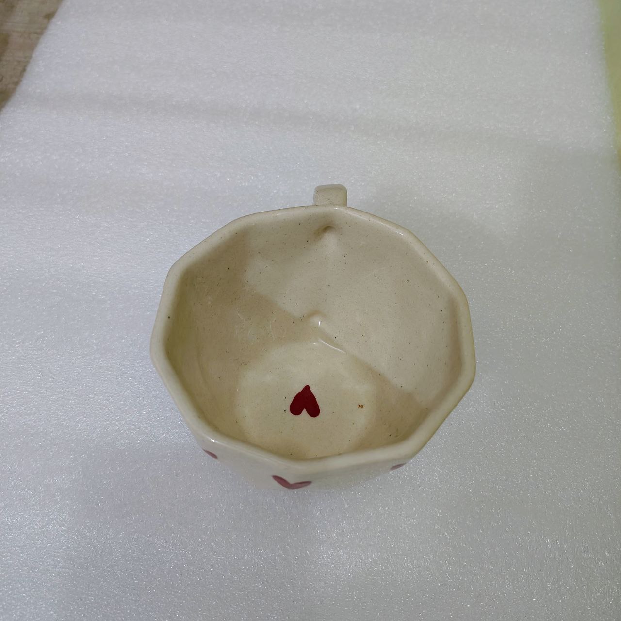 Handmade Ceramic Mug with Red Heart Print – Premium Coffee Tea Cup Truly Ceramics