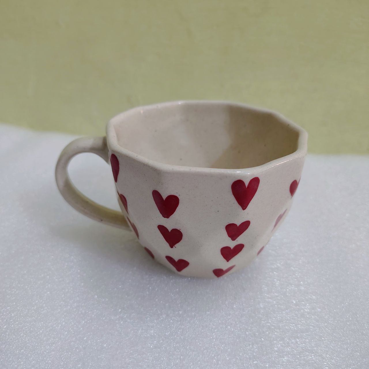 Handmade Ceramic Mug with Red Heart Print – Premium Coffee Tea Cup Truly Ceramics