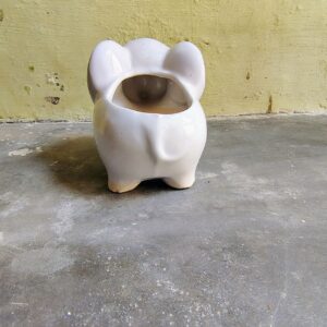 Cute White Elephant Ceramic Planter Khurja Pottery – Adorable Animal Succulent Pot for Home Office Desk Decor Unique Gift