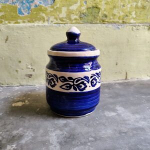 Handcrafted Blue & White Ceramic Jar with Lid | Khurja Pottery Kitchen Storage Container for Pickles, Spices & Dry Fruits | Multipurpose Home Decor Martban