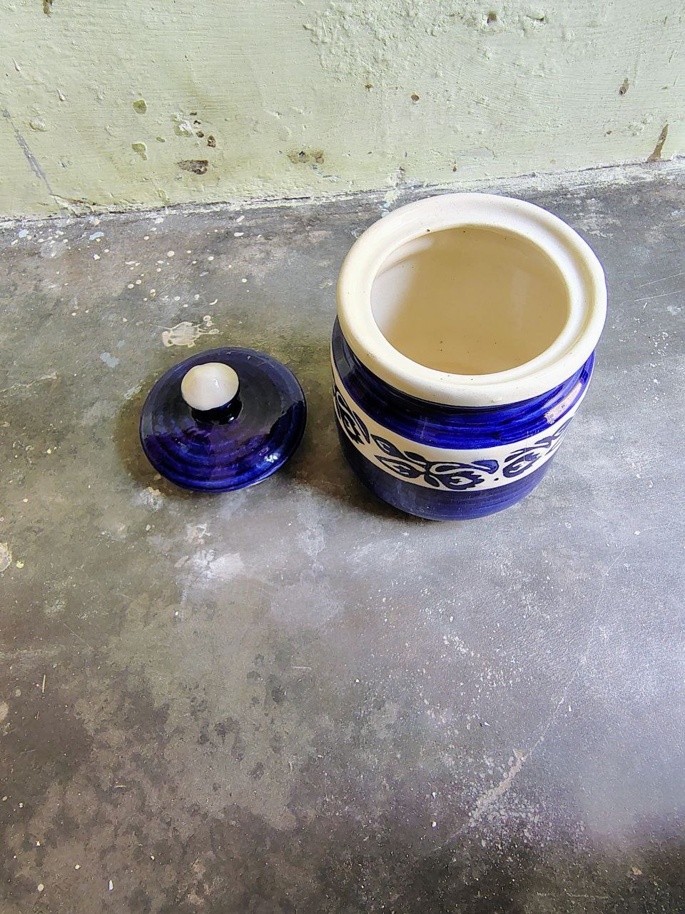 Handcrafted Blue & White Ceramic Jar with Lid | Khurja Pottery Kitchen Storage Container for Pickles, Spices & Dry Fruits | Multipurpose Home Decor Martban - Image 2