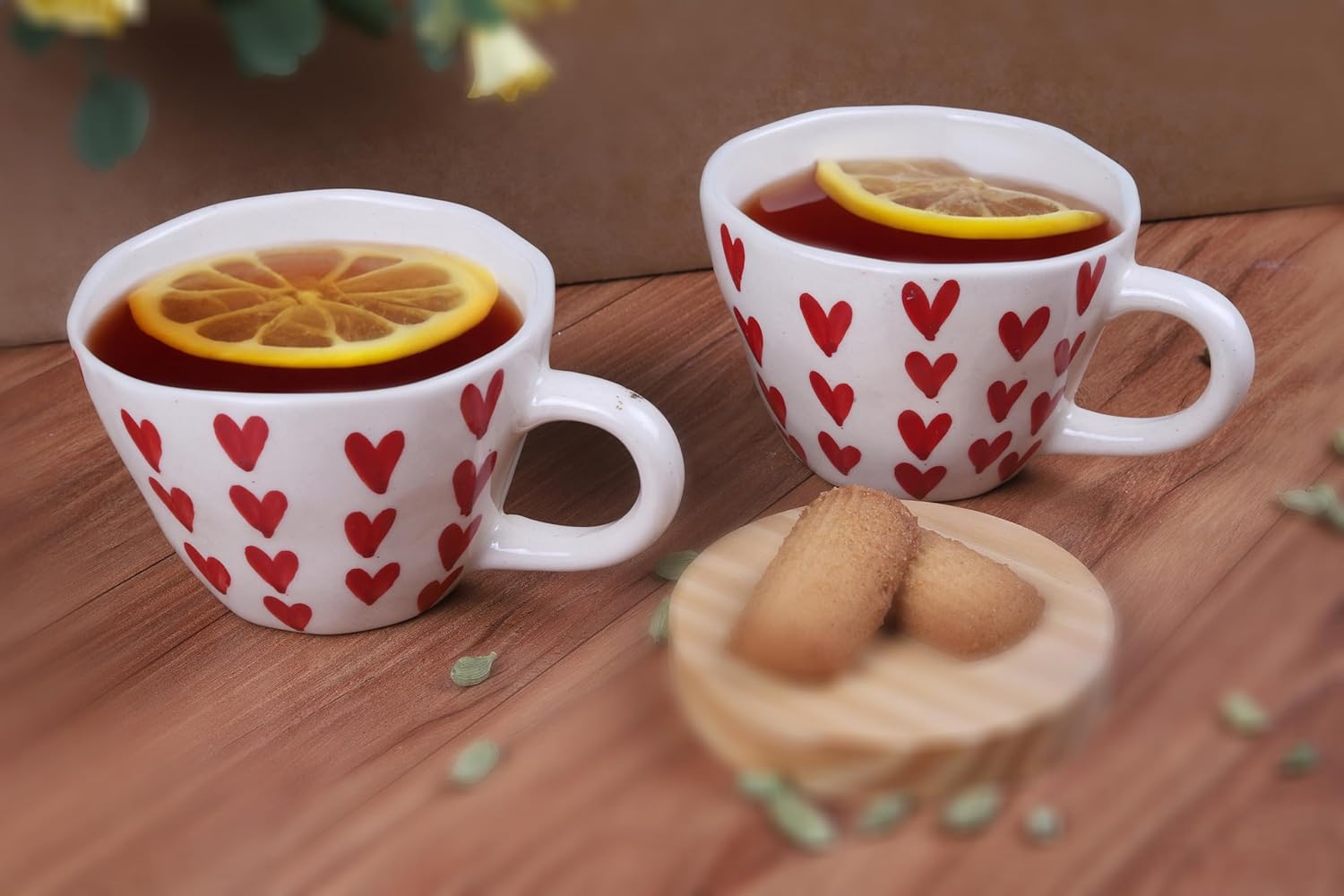 Aesthetic Ceramic Heart Mug on Wooden Table