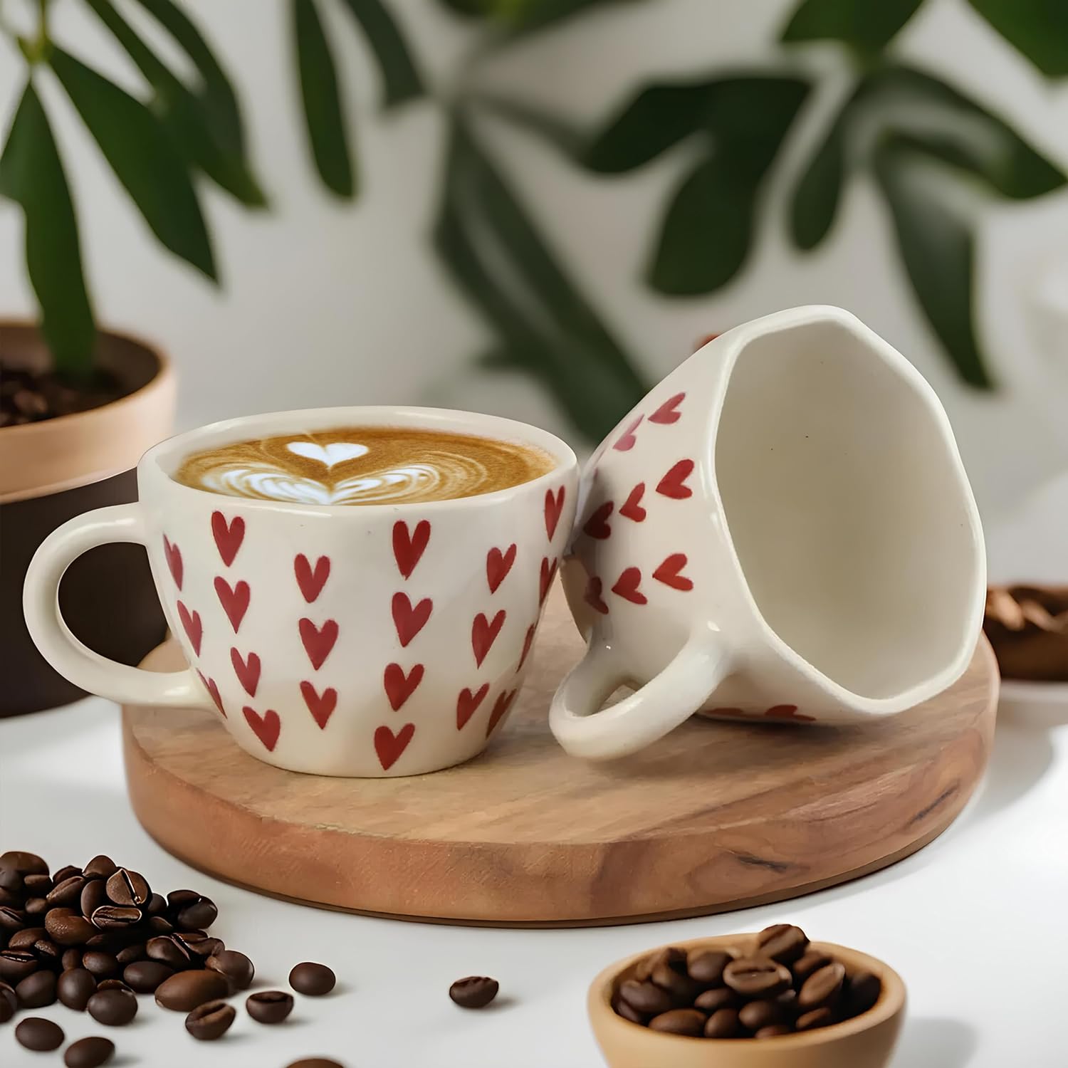 Handpainted Heart Ceramic Coffee Mug 300ml Pack of 2