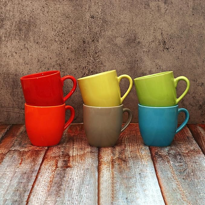 Handmade Multicolor Ceramic Tea Cup Set of 6 Stacked Design