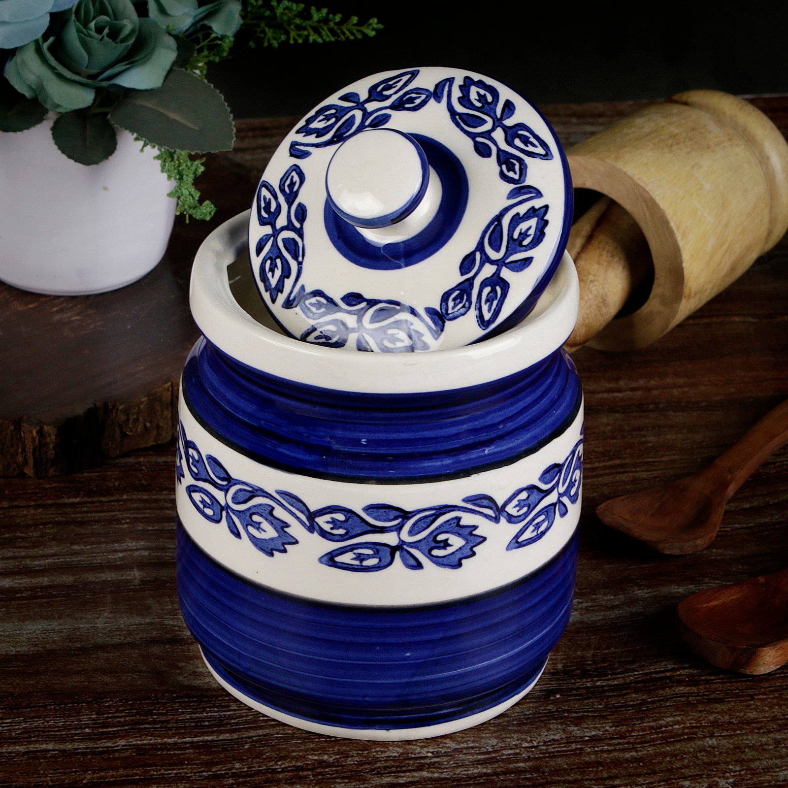 Ceramic Sugar and Tea Storage Jar on Wooden Table