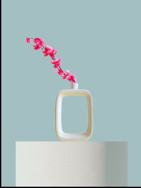 Modern Hollow Geometric Ceramic Flower Vase – Minimalist White Open Center Donut/Rectangle Tabletop Vase for Nordic, Japandi & Boho Home Decor Accent - Image 4