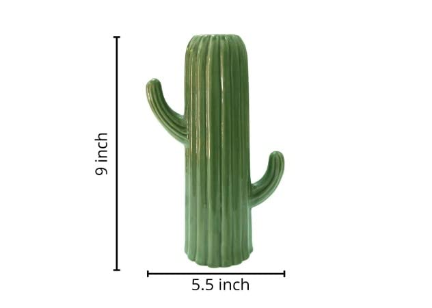 Glossy glazed green cactus decorative vase top angle view